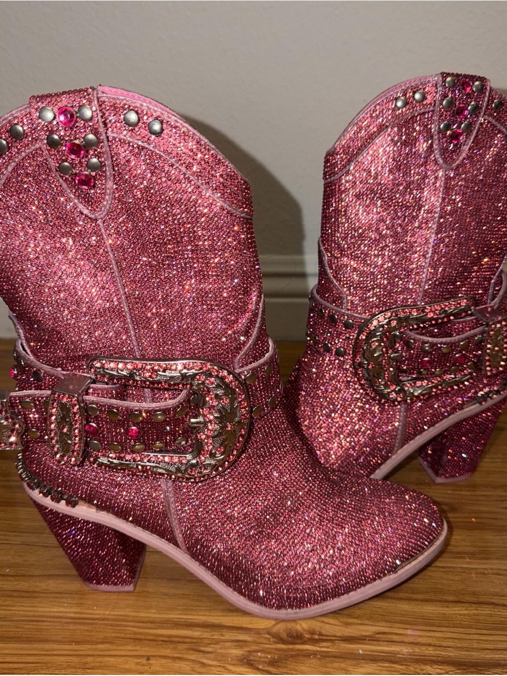 Pink Rhinestone Boot Heels NEW - Picture 3 of 10